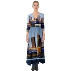 Columbus Skyline Button Up Boho Maxi Dress by Riverwoman