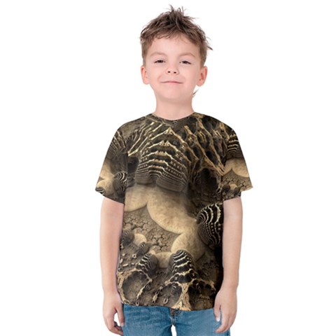 Fractal Bones Cave Fossil Render Kids  Cotton Tee by Pakrebo