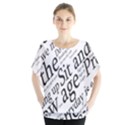Abstract Minimalistic Text Typography Grayscale Focused Into Newspaper Batwing Chiffon Blouse View1