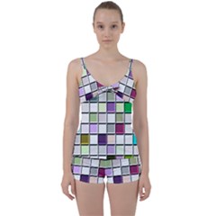 Color Tiles Abstract Mosaic Background Tie Front Two Piece Tankini by Sudhe