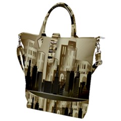Architecture City House Buckle Top Tote Bag by Sudhe