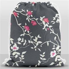 Black And White Floral Pattern Background Drawstring Bag (large) by Sudhe