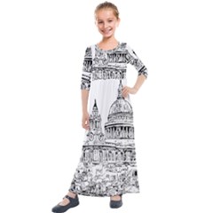 Line Art Architecture Church Kids  Quarter Sleeve Maxi Dress by Sudhe