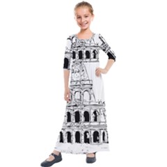 Line Art Architecture Kids  Quarter Sleeve Maxi Dress by Sudhe