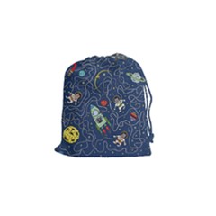 Cat Cosmos Cosmonaut Rocket Drawstring Pouch (small) by Sudhe