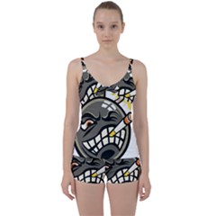Smoking Cartoon Evil Bomb Cartoon Tie Front Two Piece Tankini by Sudhe
