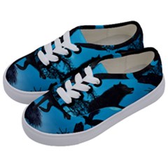 Awesome Black Wolf With Crow And Spider Kids  Classic Low Top Sneakers by FantasyWorld7