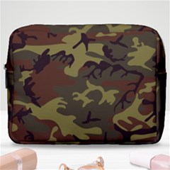 Camo Green Brown Make Up Pouch (large) by retrotoomoderndesigns