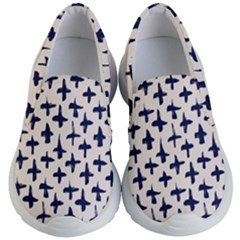 Pattern Ink Blue Navy Crosses Grunge Flesh And Navy Pattern Ink Crosses Grunge Flesh Beige Background Kids  Lightweight Slip Ons by genx