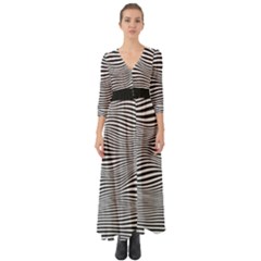 Retro Psychedelic Waves Pattern 80s Black And White Button Up Boho Maxi Dress by genx