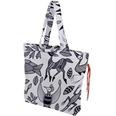 African Senufo Korhogo Tribal Ethnic Art Elements Vector Drawstring Tote Bag by BluedarkArt
