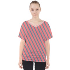 Living Coral Diagonal Stripes V-neck Dolman Drape Top by LoolyElzayat