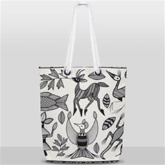 African Senufo Korhogo Tribal Ethnic Art  Full Print Rope Handle Tote (small) by BluedarkArt