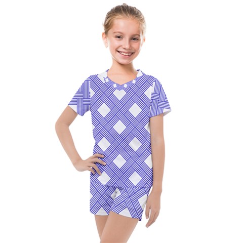 Textile Cross Seamless Pattern Kids  Mesh Tee And Shorts Set by Pakrebo