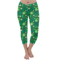 Leaf Clover Star Glitter Seamless Capri Winter Leggings  by Pakrebo