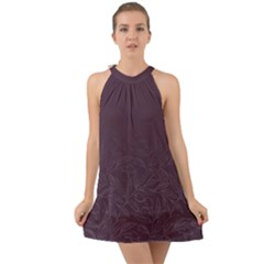 Organic Olive Leaves Pattern Hand Drawn Purple Red Wine Halter Tie Back Chiffon Dress by genx