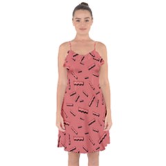 Funny Bacon Slices Pattern Infidel Vintage Red Meat Background  Ruffle Detail Chiffon Dress by genx