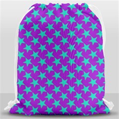 Turquoise Stars Pattern On Purple Drawstring Bag (large) by BrightVibesDesign