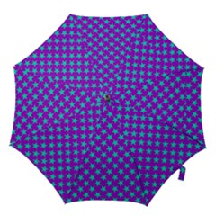 Turquoise Stars Pattern On Purple Hook Handle Umbrellas (small) by BrightVibesDesign