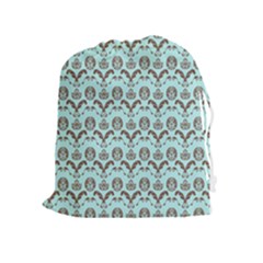 Easter Damask Pattern Robins Egg Blue And Brown Drawstring Pouch (xl) by emilyzragz