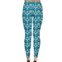 Easter Damask Pattern Deep Teal Blue and White Leggings  View2
