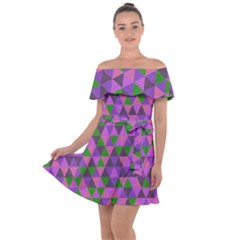Retro Pink Purple Geometric Pattern Off Shoulder Velour Dress by snowwhitegirl