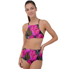 Pink Tulips High Waist Tankini Set by snowwhitegirl