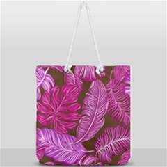 Tropical Pink Leaves Full Print Rope Handle Tote (large) by snowwhitegirl