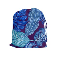 Tropical Blue Leaves Drawstring Pouch (xl) by snowwhitegirl