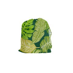 Tropical Green Leaves Drawstring Pouch (small) by snowwhitegirl