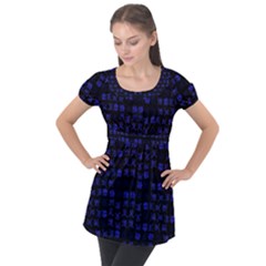 Neon Oriental Characters Print Pattern Puff Sleeve Tunic Top by dflcprintsclothing