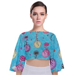 Flower Orbs  Tie Back Butterfly Sleeve Chiffon Top by okhismakingart