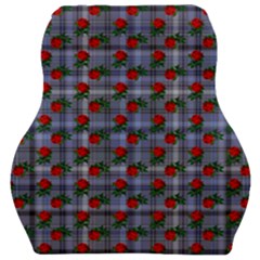 Roses Blue Plaid Car Seat Velour Cushion  by snowwhitegirl