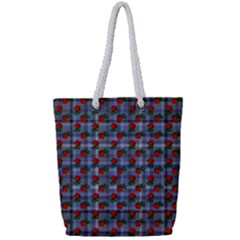 Roses Blue Plaid Full Print Rope Handle Tote (small) by snowwhitegirl
