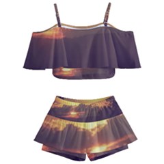 Early Sunset Kids  Off Shoulder Skirt Bikini by okhismakingart