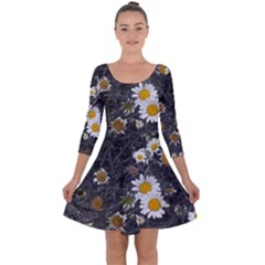 Black And White With Daisies Quarter Sleeve Skater Dress by okhismakingart