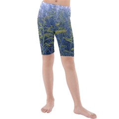 Blue Goldenrod Kids  Mid Length Swim Shorts by okhismakingart