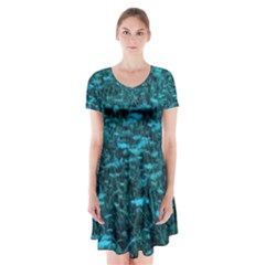 Blue-green Queen Annes Lace Hillside Short Sleeve V-neck Flare Dress by okhismakingart