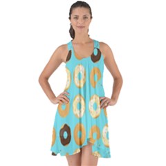 Donuts Pattern With Bites Bright Pastel Blue And Brown Show Some Back Chiffon Dress by genx