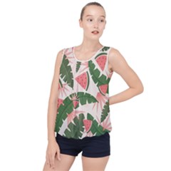 Tropical Watermelon Leaves Pink And Green Jungle Leaves Retro Hawaiian Style Bubble Hem Chiffon Tank Top by genx