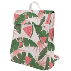 Tropical Watermelon Leaves Pink And Green Jungle Leaves Retro Hawaiian Style Flap Top Backpack by genx