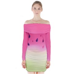 Watermelon Pastel Gradient Pink Watermelon Pastel Gradient Long Sleeve Off Shoulder Dress by genx