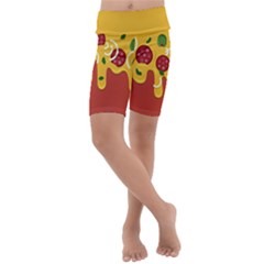 Pizza Topping Funny Modern Yellow Melting Cheese And Pepperonis Kids  Lightweight Velour Cropped Yoga Leggings by genx