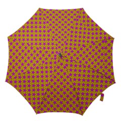 Pink Stars Pattern On Yellow Hook Handle Umbrellas (large) by BrightVibesDesign