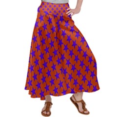 Purple Stars Pattern On Orange Satin Palazzo Pants by BrightVibesDesign