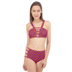 Purple Stars Pattern On Orange Cage Up Bikini Set by BrightVibesDesign