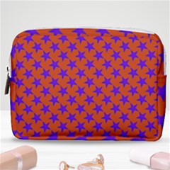 Purple Stars Pattern On Orange Make Up Pouch (medium) by BrightVibesDesign