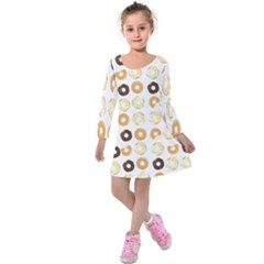 Donuts Pattern With Bites Bright Pastel Blue And Brown Cropped Sweatshirt Kids  Long Sleeve Velvet Dress by genx