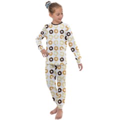 Donuts Pattern With Bites Bright Pastel Blue And Brown Cropped Sweatshirt Kids  Long Sleeve Set  by genx