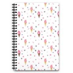 Ice Cream Cones Watercolor With Fruit Berries And Cherries Summer Pattern 5 5  X 8 5  Notebook by genx